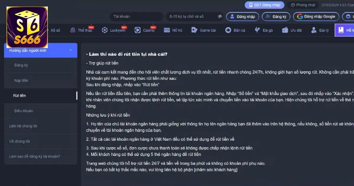 3 Bước Cơ Bản Giúp Bet Thủ Rút Tiền S666 An Toàn, Siêu Tốc 3 Lưu ý quan trọng khi rút tiền tại S666